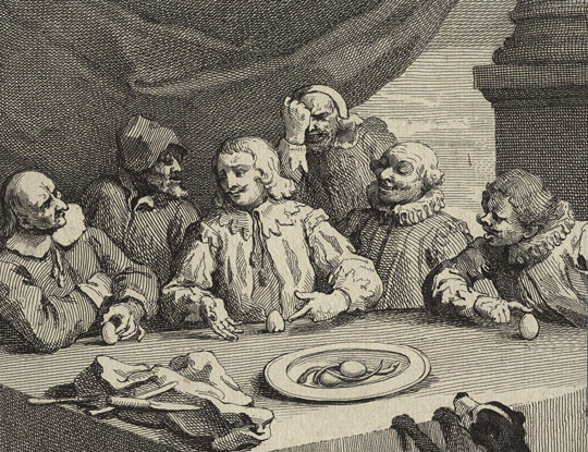 Колумб разбивает яйцо, автор: Вильям Хогарт, 1752.